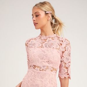 Lulu's A Fine Romance Blush Pink Lace Sheath Dress